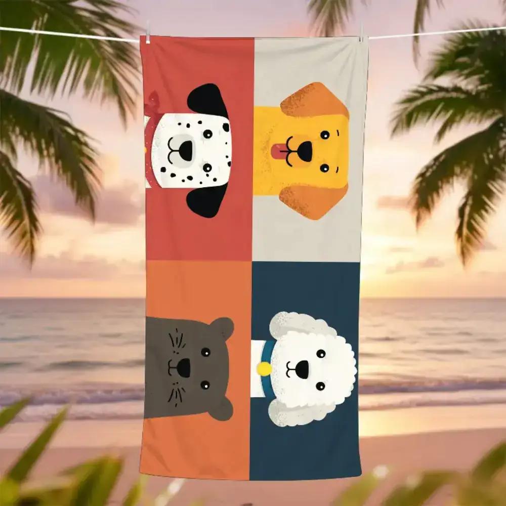 1pc Pet-Friendly Market Theme Beach Towel, Cute Pet Day Beach Towel, Soft, Absorbent, Quick-Drying, Suitable for 6 Scenarios