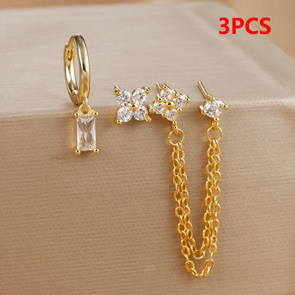 Flower Hoop Earrings for Women Studs Chain Tassel Piercing Earring Jewelry Accessory