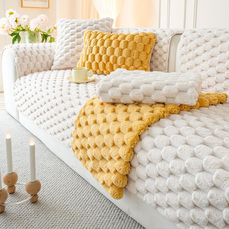 Cream Style Sofa Cushion, Universal All Year Round, Anti Slip, Comfortable Cotton Velvet, Winter Plush New Cover, Cover Cloth, Seat Cushion