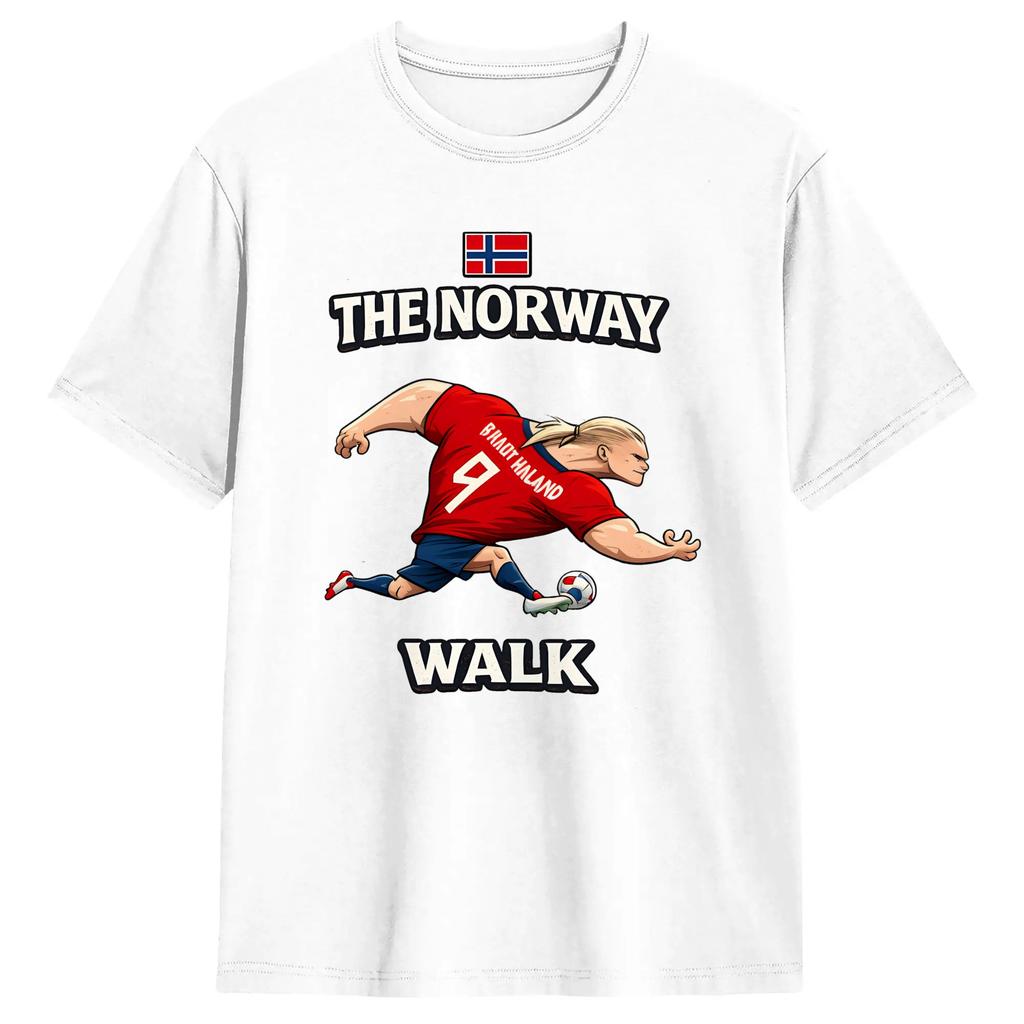 Unisexs Erling Haaland T-Shirts The Norway Walk Reine Baumwolle Oberteile Vintage Kurzarm Rundhals T-Shirts Sommer T-Shirts