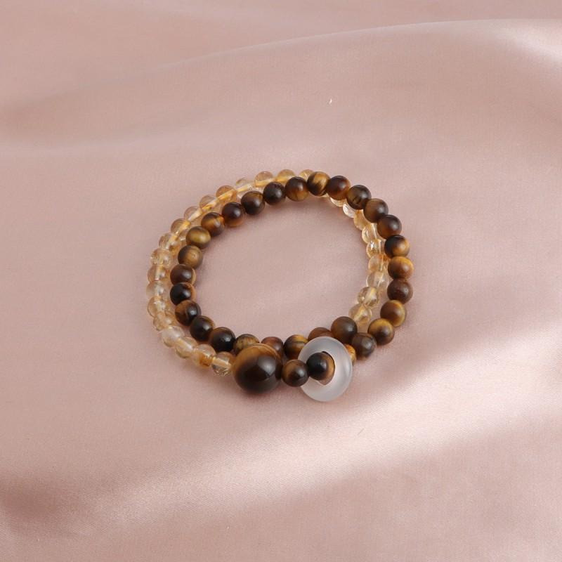 New Chinese Style Double Layer Bracelet Natural Citrine Tiger Eye Stone Hand Jewelry Men Women