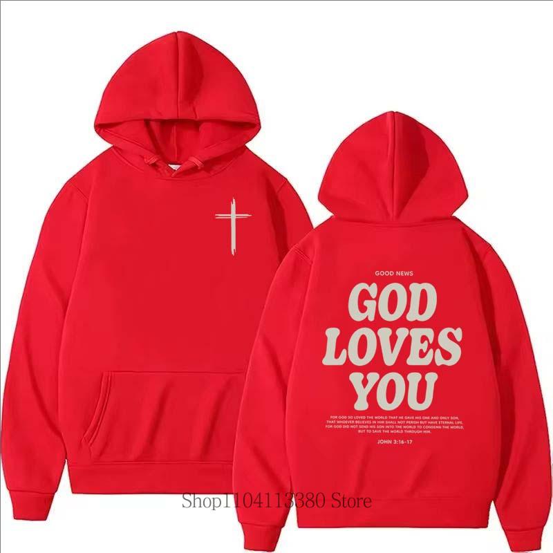 God Loves You Printed Hoodie Men Clothing Casual Fashion Streetwear Y2K Pullover Women Fleece O-Neck Long Sleeve Sweatshirts