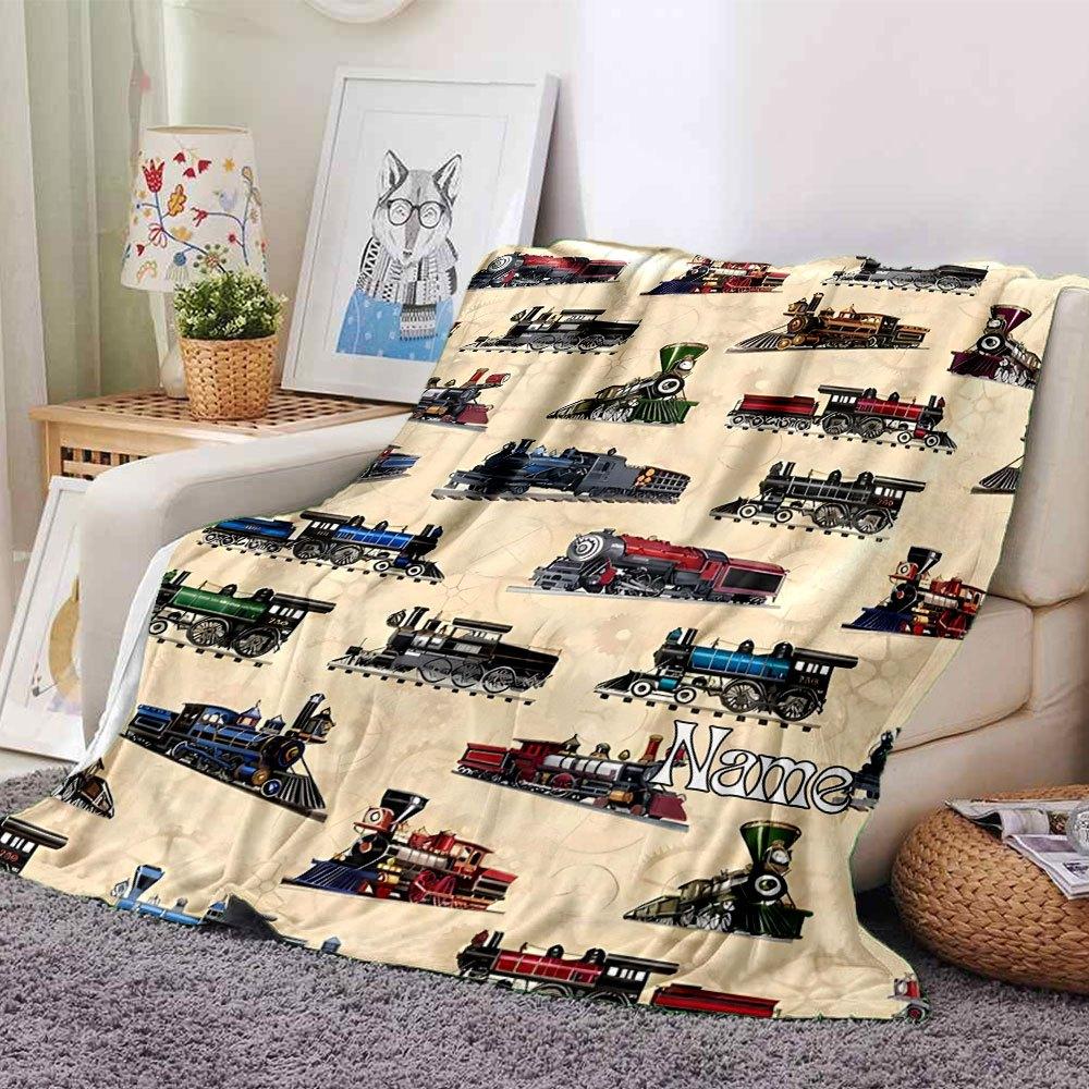 Vintage Train Print Home Customize Your Name Blankets Soft And Cozy For All Seasons Perfect For Picnics Sofa Office Bed And Living Room Ideal Gift For