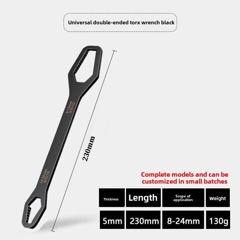 

Многоцелевой черный гаечный ключ Torx толщиной 5 мм, регулируемый самозатягивающийся двухсторонний гаечный ключ 8-24mm чёрный