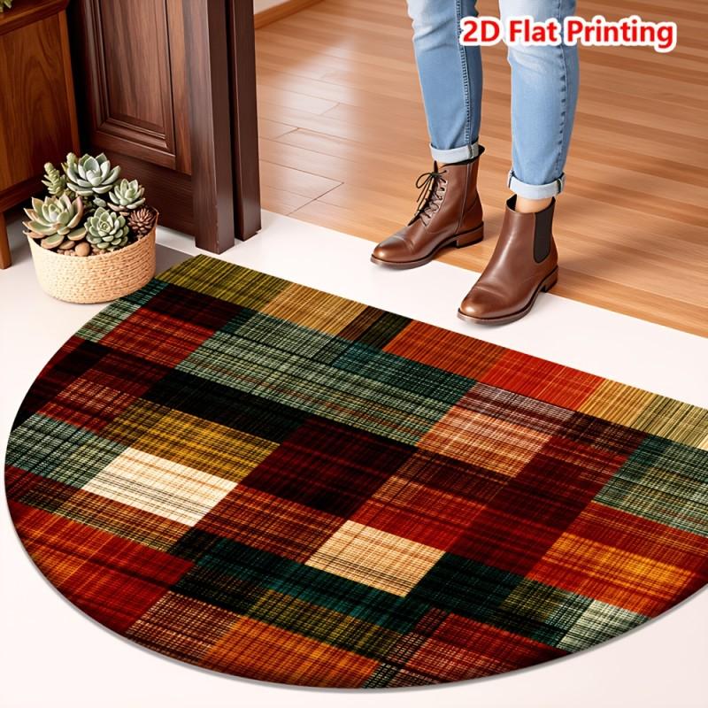 Tapis de porte demi-cercle rayé tissé Marron Naturel et Noir Rayures Concentriques Tapis de Sol Antidérapant pour Maison de Ferme et Intérieur Bohème 50x80cm-Felt