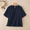 ZANZEA Women Casual Round Neck Solid Color Short Sleeve Blouse