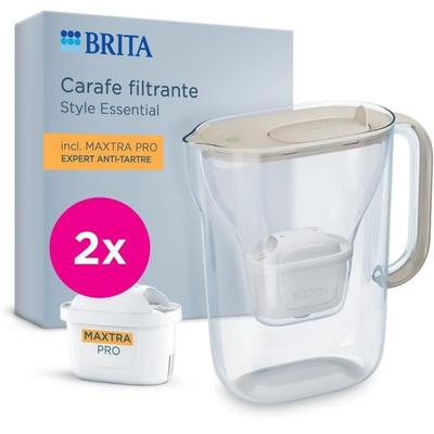 BRITA Filtering Carafe - Style Essential Sable - Capacity 2.4L Including 1.4L of Filtered Water - 2 Maxtra Pro Expert Anti-limescale Filters