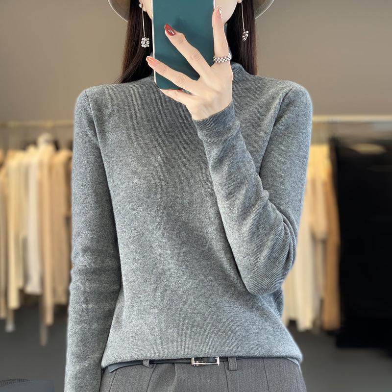 Autumn Winter Half-High Neck Sweater for Women Slim Fit Base Pullover Top Solid Long Sleeve Winter Knit Sweaters