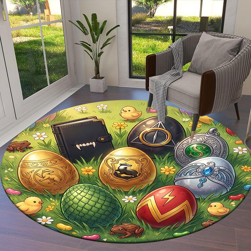 Magical Easter Egg Round Area Rug,Carpet Rug for Living Room Bedroom Sofa Playroom Decor,Non slip Floor Mat