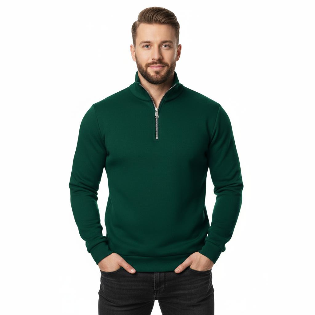 Men's Quarter Zip Pullover Sweater - Solid Color Long Sleeve Casual Top Slim Fit Half Zip Sweatshirt for Autumn & Winter Outwear