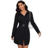 Damen Mini-Hemdkleid mit Gürtel, Kragen, langen Ärmeln, einfarbig
