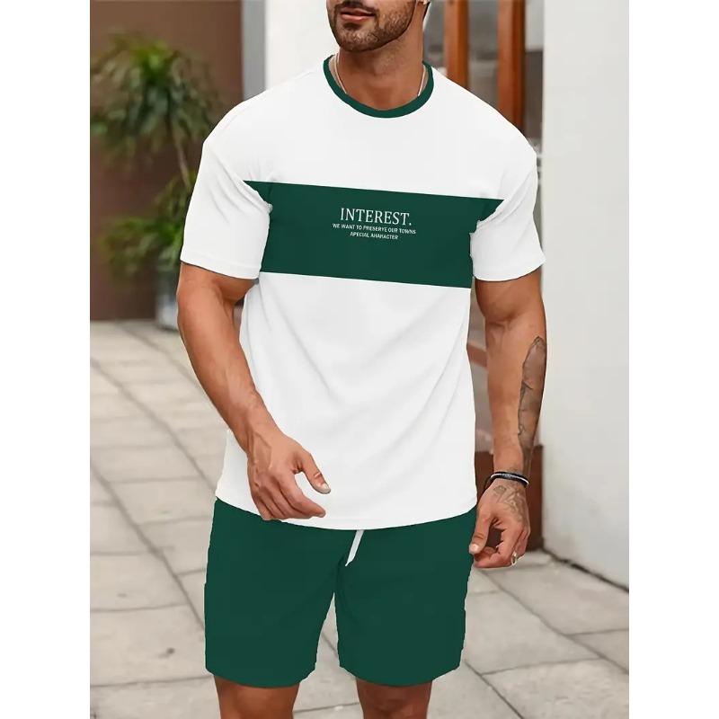 Summer Letter Print Men's T-shirt Shorts 2-piece Set 2025 Men's Clothing Quick Drying Sports T-shirt Elastic Waist Shorts Set