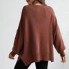 IHUASU Autumn and Winter Fashion Women's O-Neck Knit Loose Split Pullover Sweater