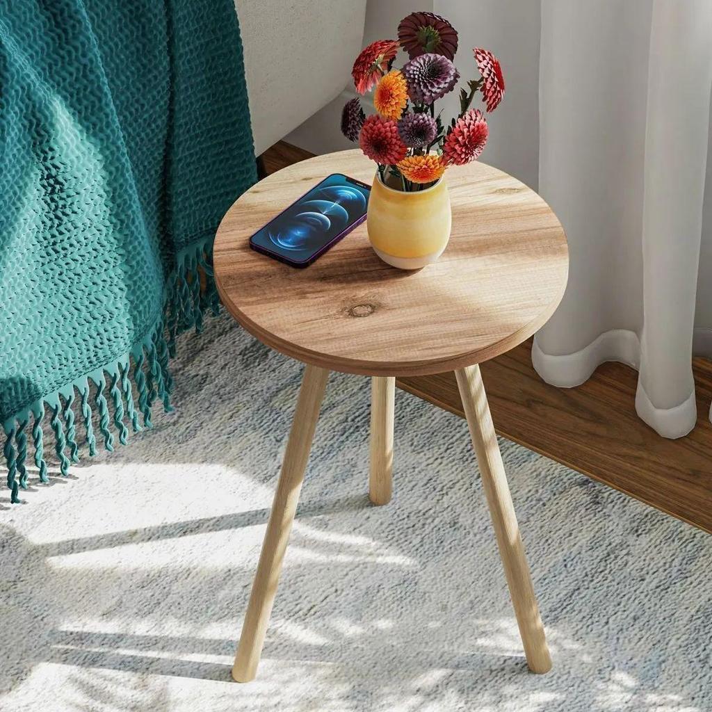 Round Side Table Wooden Legs Single Nesting Coffee Table Home Living Room Decoration and Furniture