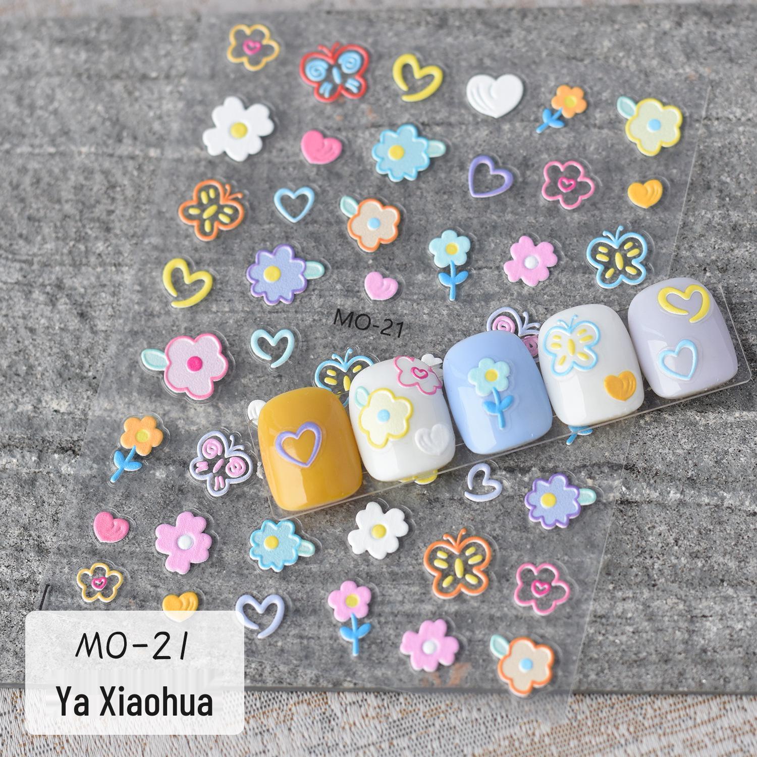 3D рельефные наклейки для ногтей: Разноцветные тюльпаны в стиле масляной живописи, бабочки, сердечки, мультяшные наклейки