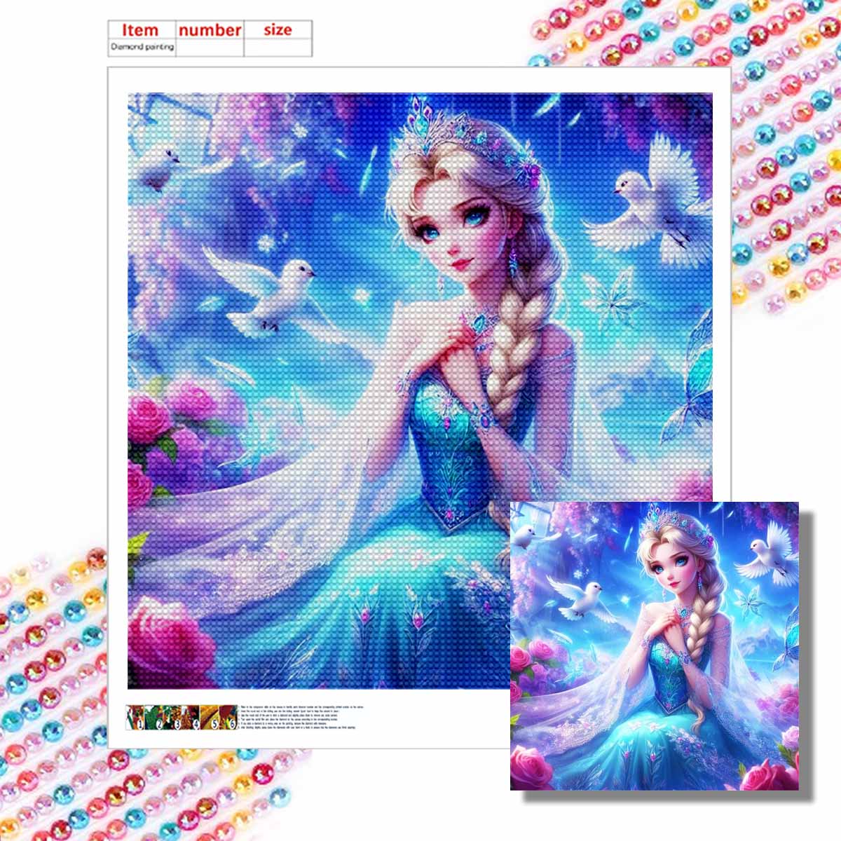 

5D DIY Diamond Painting Decorative Elsa and The Bird Full Round Drill Scenery Diamond Embroidery Cross Stitch Kits Home Decor Gift Round 20x20cm