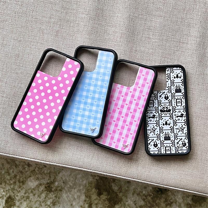 Wildblume süß Polka Dot Liebe kariert Handyhülle iPhone Für 17 13 Pro 14 15 Pro 14plus 16promax 12 17 Pro WF Acryl Rückseite