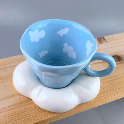 Ceramiczny Kubek Chmurka z Pięknymi Piersiami, Uroczy, Ceramiczny Kubek i Spodek o Nieregularnym Kształcie do Ściskania Ręką, Tulipanowy Kubek do Kawy i Kubek do Wody