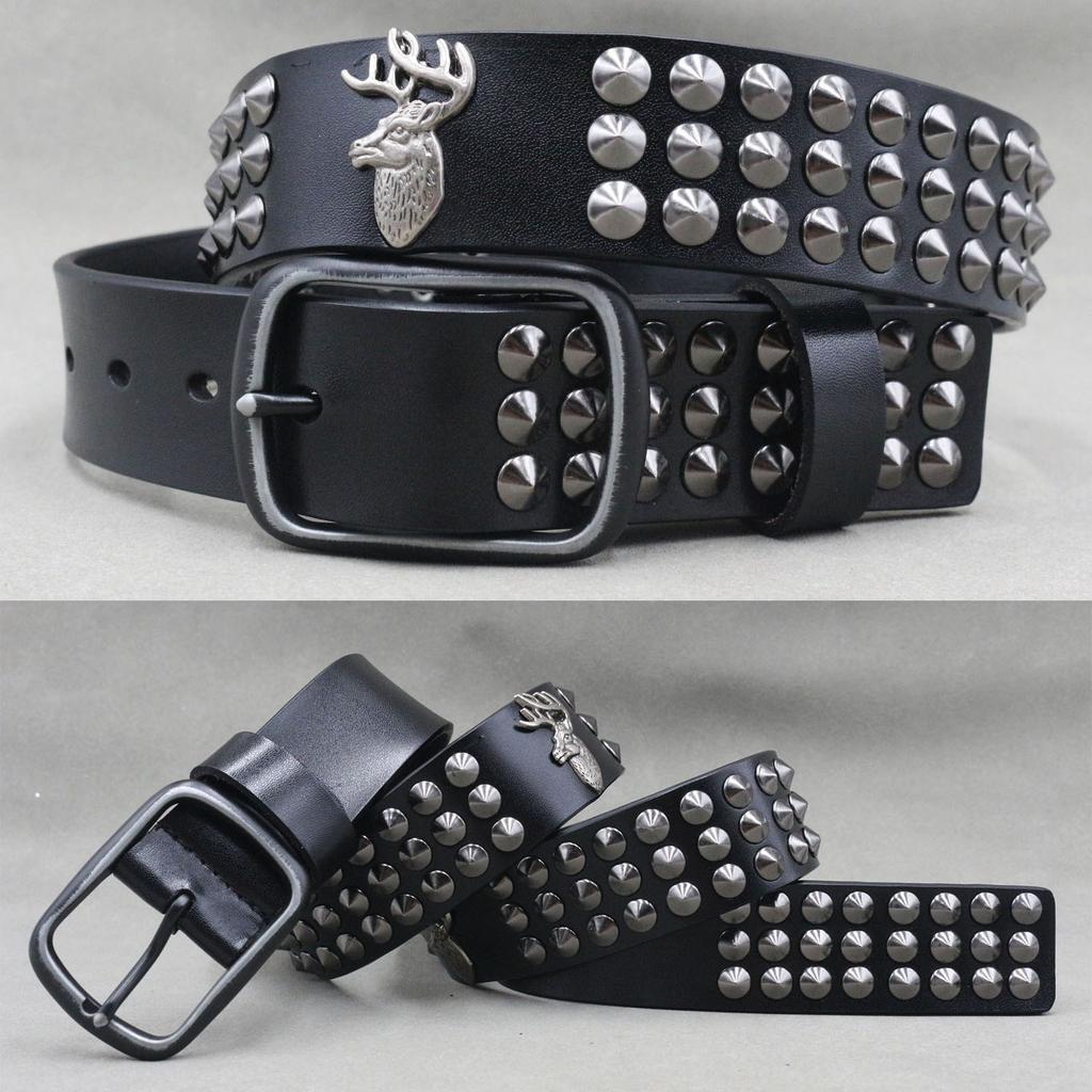 Metal Rivet Belt Luxury Designers Men Rivet Punk Belt Cow Genuine Leather Cintos Masculinos Male Women Rock Hip Hop Strap Waist