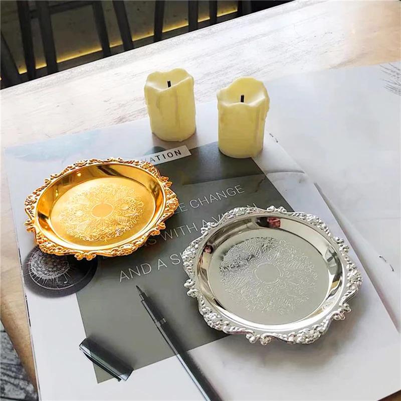 Silver and gold iron plate, decorative jewelry display tray, party supplies, for storing various jewelry, 1 piece