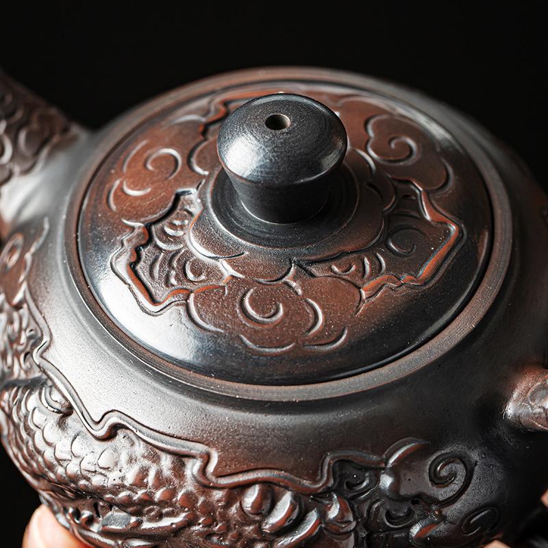 Ceramic mov Ceainic vintage din ceramică sculptată Kung Fu ceainic un singur ceainic Pu'er Dispozitiv de preparare a ceaiului Seturi de ceai ceainic chinezesc