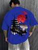 Unisex O Neck Tee Fuji Pagoda Red Sun Ink Art Print Cotton Short Sleeve Loose Summer Street Breathable Daily Casual Basic Wear Top