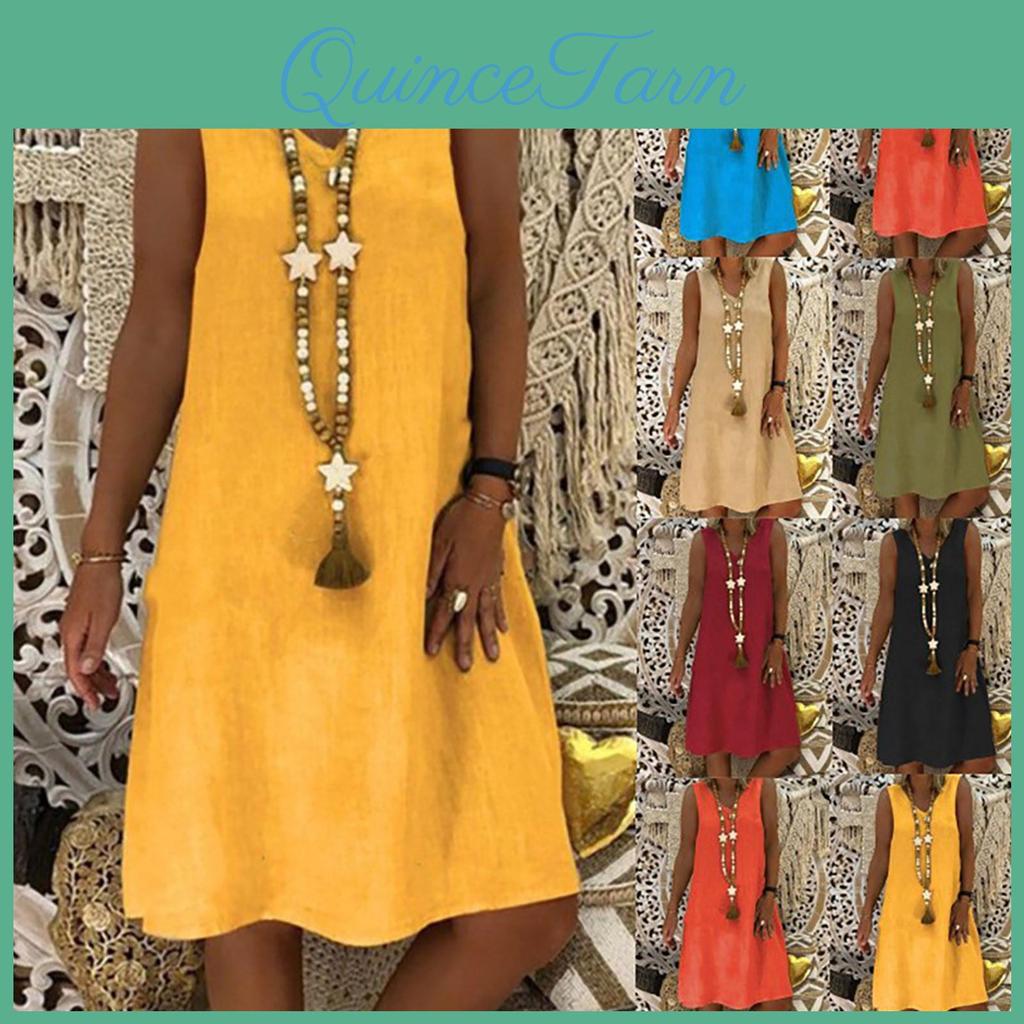 Color Solid Womens Casual Summer Vneck Sleeveless Loose Dress