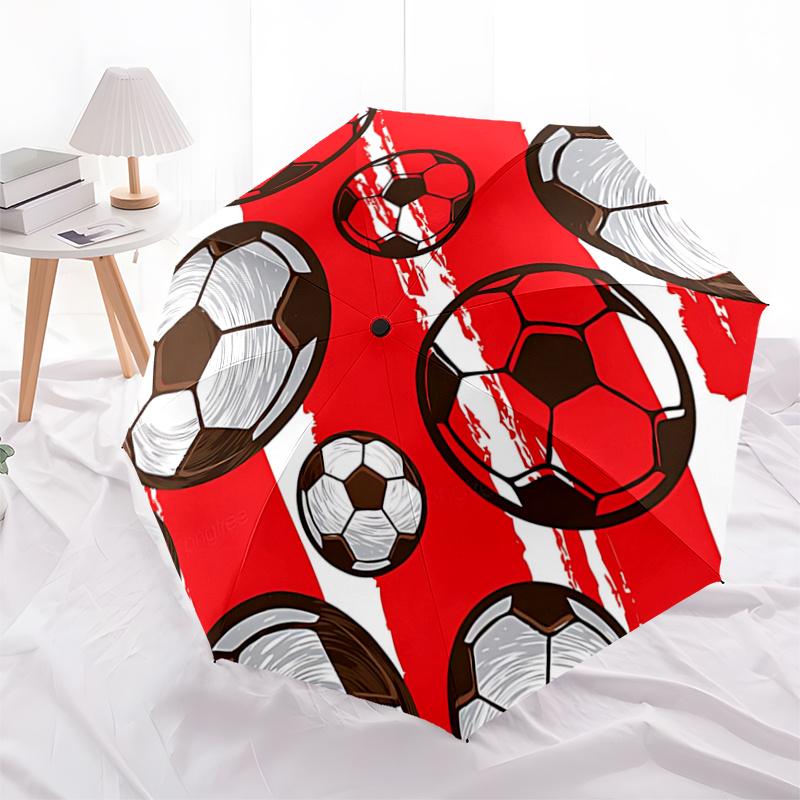 Soccer Ball Pattern Automatic Opening/Closing Umbrella - Portable Three-Fold Design with 8-Bone Iron Frame - Gift for Fans, Travelers, Daily