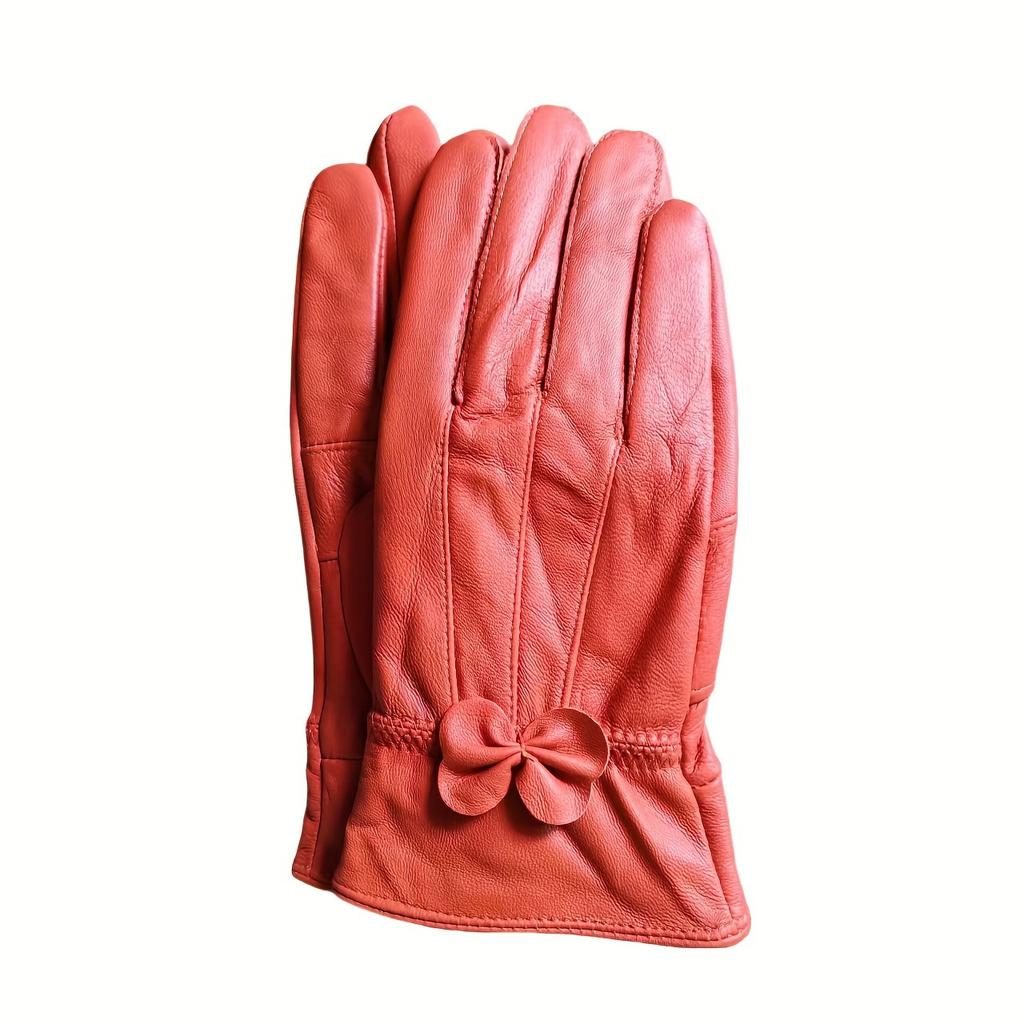 Damen Echtlederhandschuhe mit Schleifendetail - Elegante Rote, Marineblaue & Schwarze Reithandschuhe, Vollfingerwärme zum Autofahren & für Outdoor-Aktivitäten