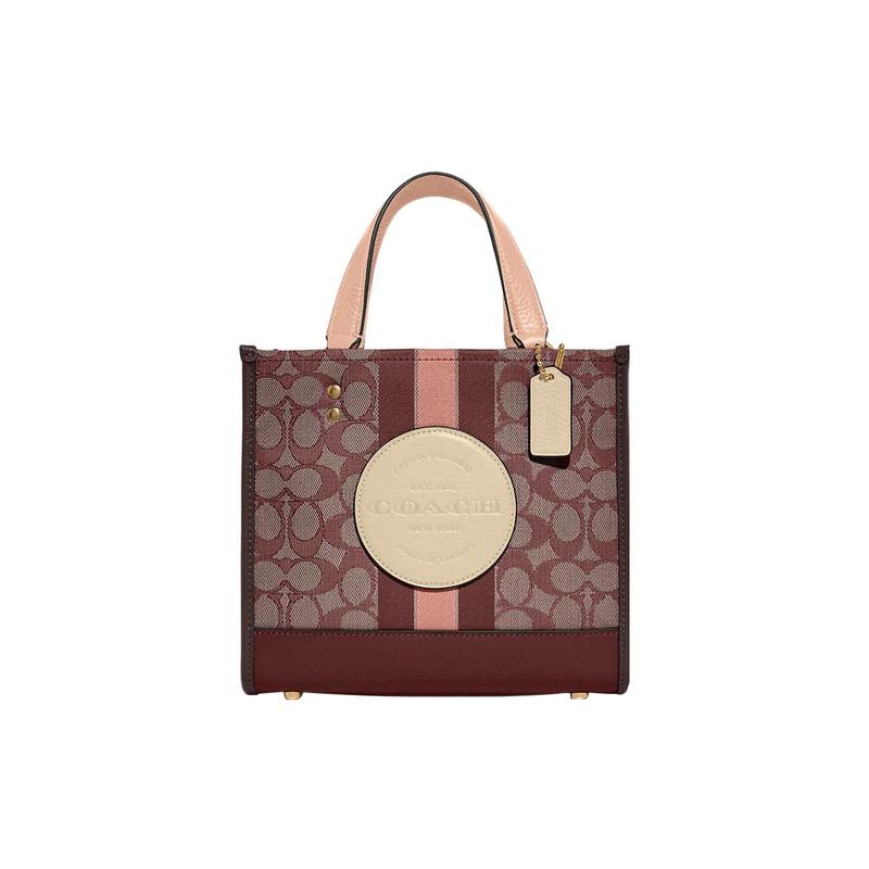 

COACH handbag Dempsey 22 classic old flower buckle closure detachable shoulder strap fabric with cow leather Tote bag Tote bag shopping bag червоний