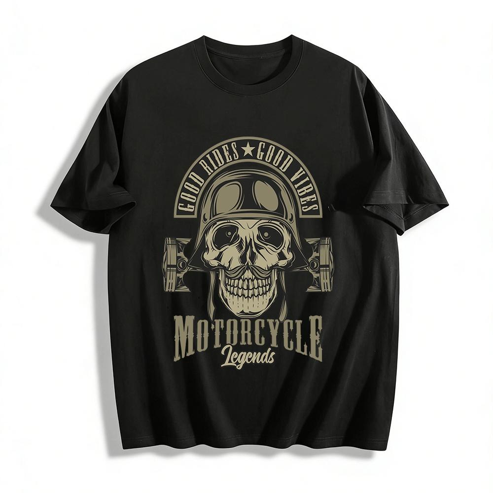 Motorcycle Legends Skull Print Casual Tee Good Rides Good Vibes Pure cotton T-shirt XXS