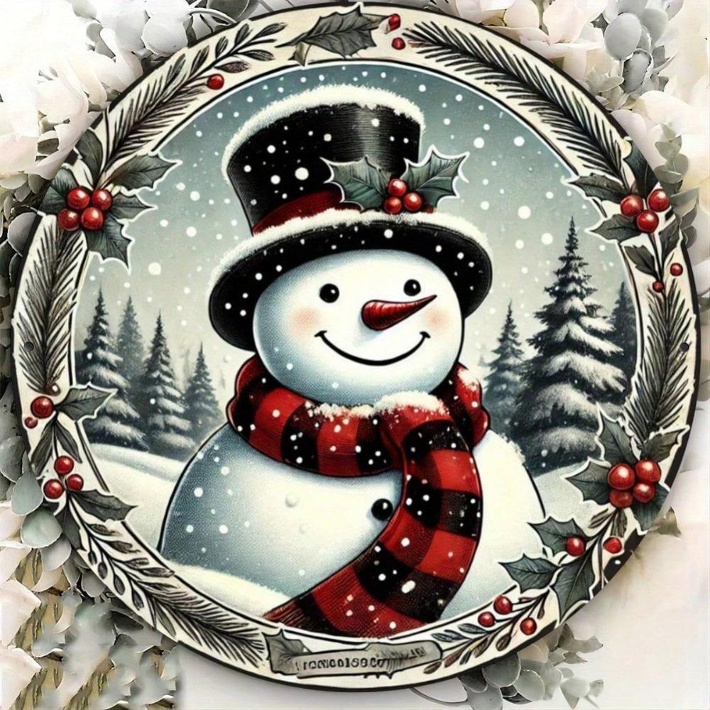 Vintage Snowman Tin Sign 8x8 Inch Christmas Winter Metal Wall Art Home Cafe Decor
