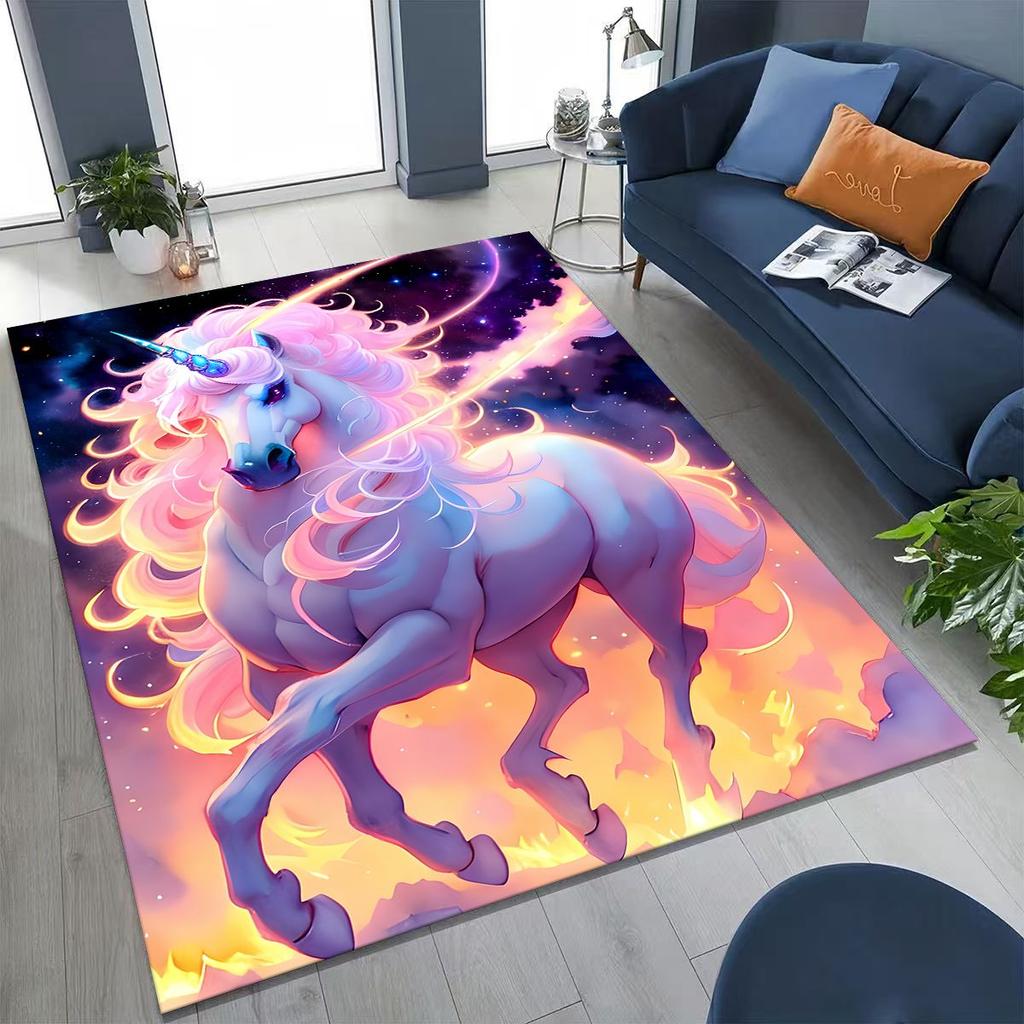 Cartoon Rainbow Unicorn Elves Girl Gift Rug for Bedroom Living Room Sofa Home Doormat Decor, Large Kid Play Non-slip Floor Mat
