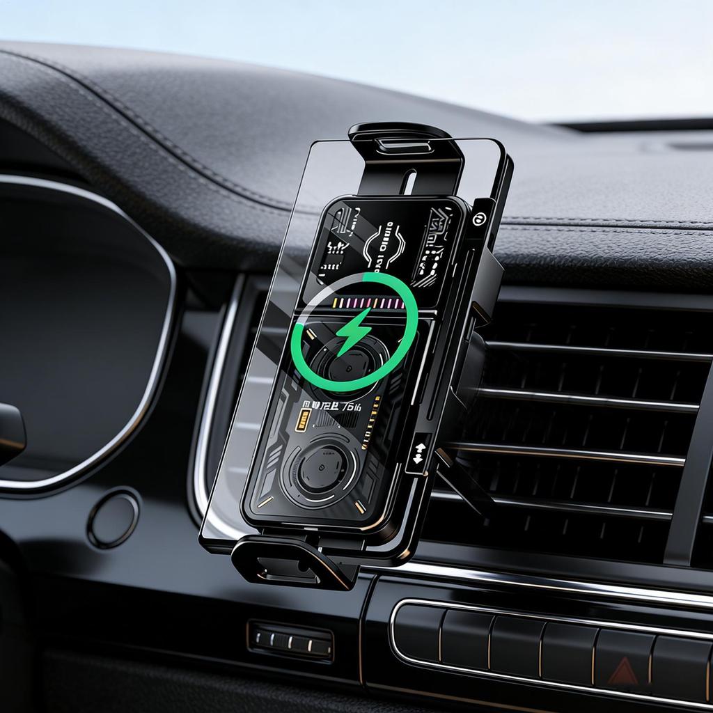 Wireless Car Charger 20W Auto Phone Clamping Stand 90 Degree Rotation Car Phone Holder Charger with LED Light for Car Interior