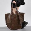 Retro Super Big Shoulder Bag Female Solid Color Hand Bags For Women Soft Leather Casual Shopper Underarm Tote Bag