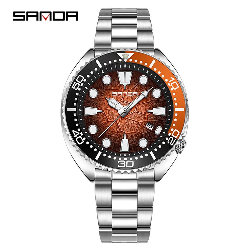 Sanda Men's Quartz Wristwatch with Rotating Bezel and Lava Dial – Fashionable Business Accessory
