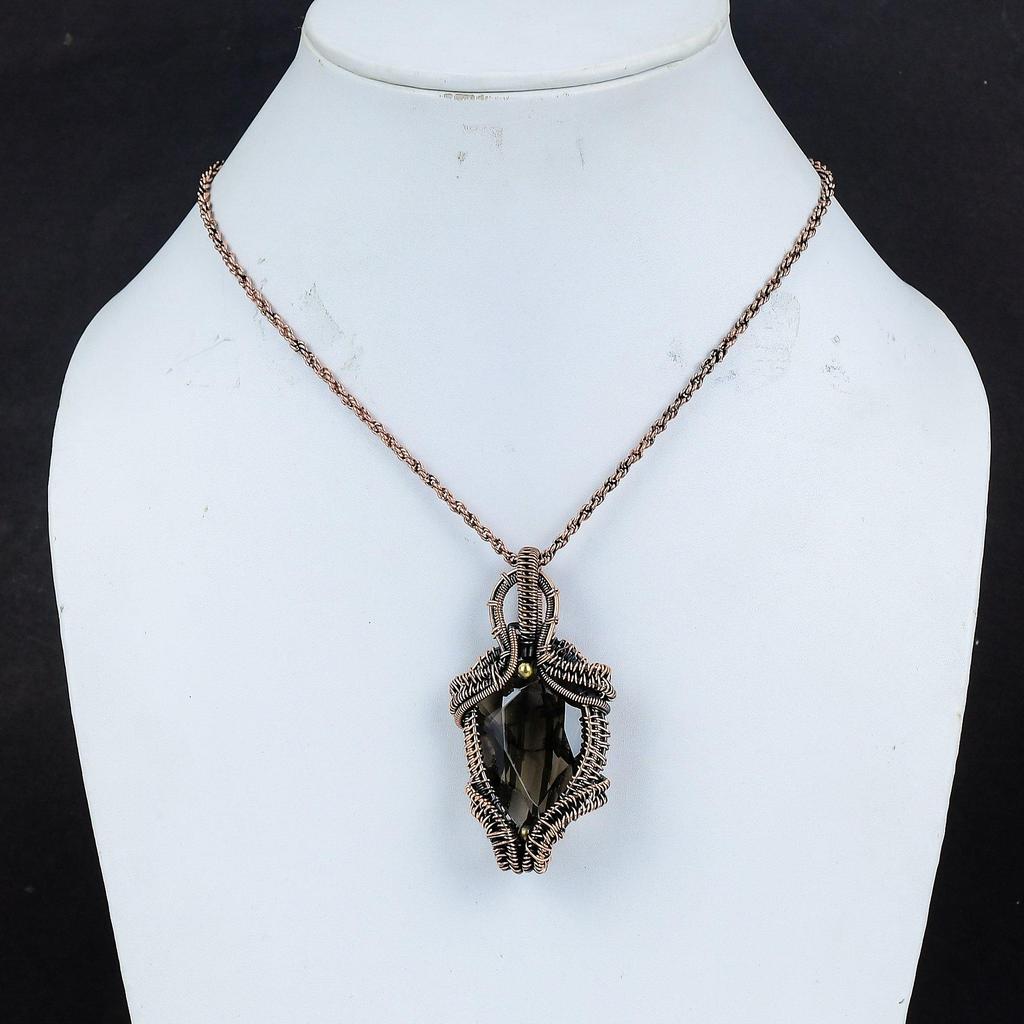 Smoky Topaz Jewelry, Handmade Gemstone Pendant, 999 Copper Wire Wrapped Pendant Antique Jewelry, For Engagement Gift