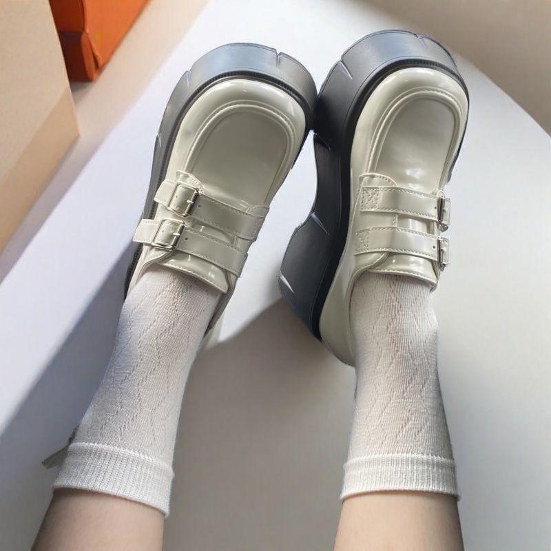 Black platform with skirt and small leather shoes for women's summer new heightening retro versatile single shoes