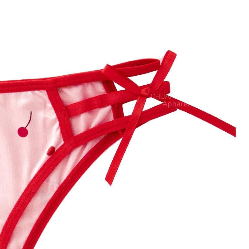 Japanse Kers Print Dunne Bandjes Slipjes Dames Lage Taille Rode Strik Zoete Dunne Ademende Meisjes Slipjes