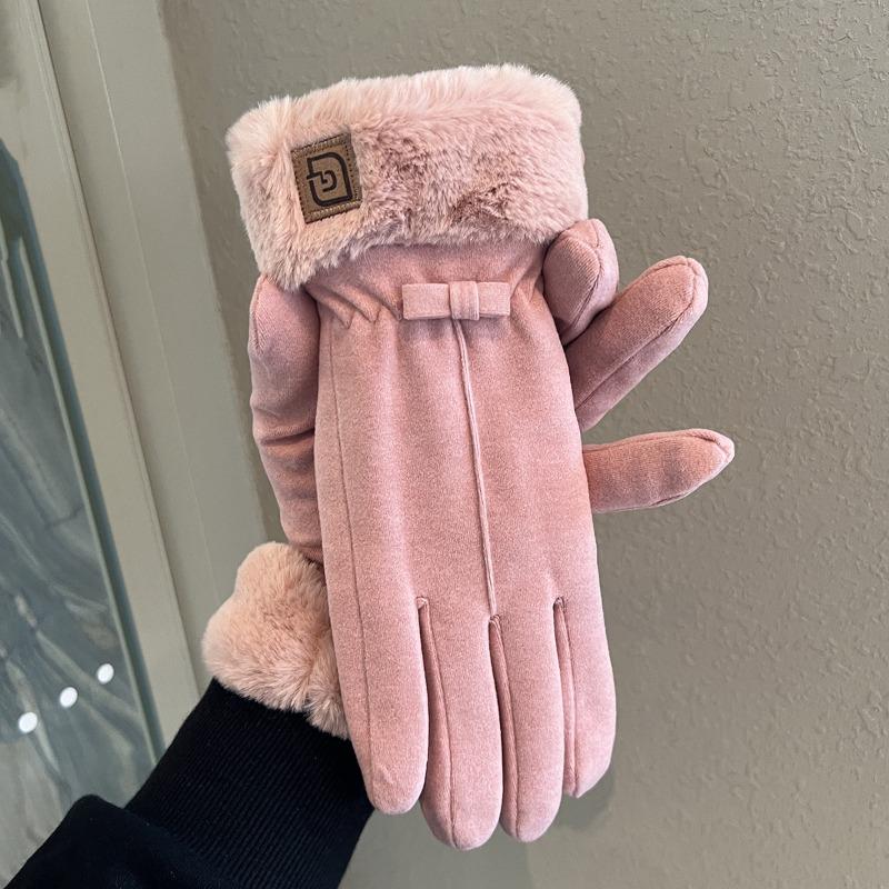 Fleece Thickened Warm Gloves Winter Women Windproof Cold Students Outdoor Riding Electric Vehicles Five-finger Tide