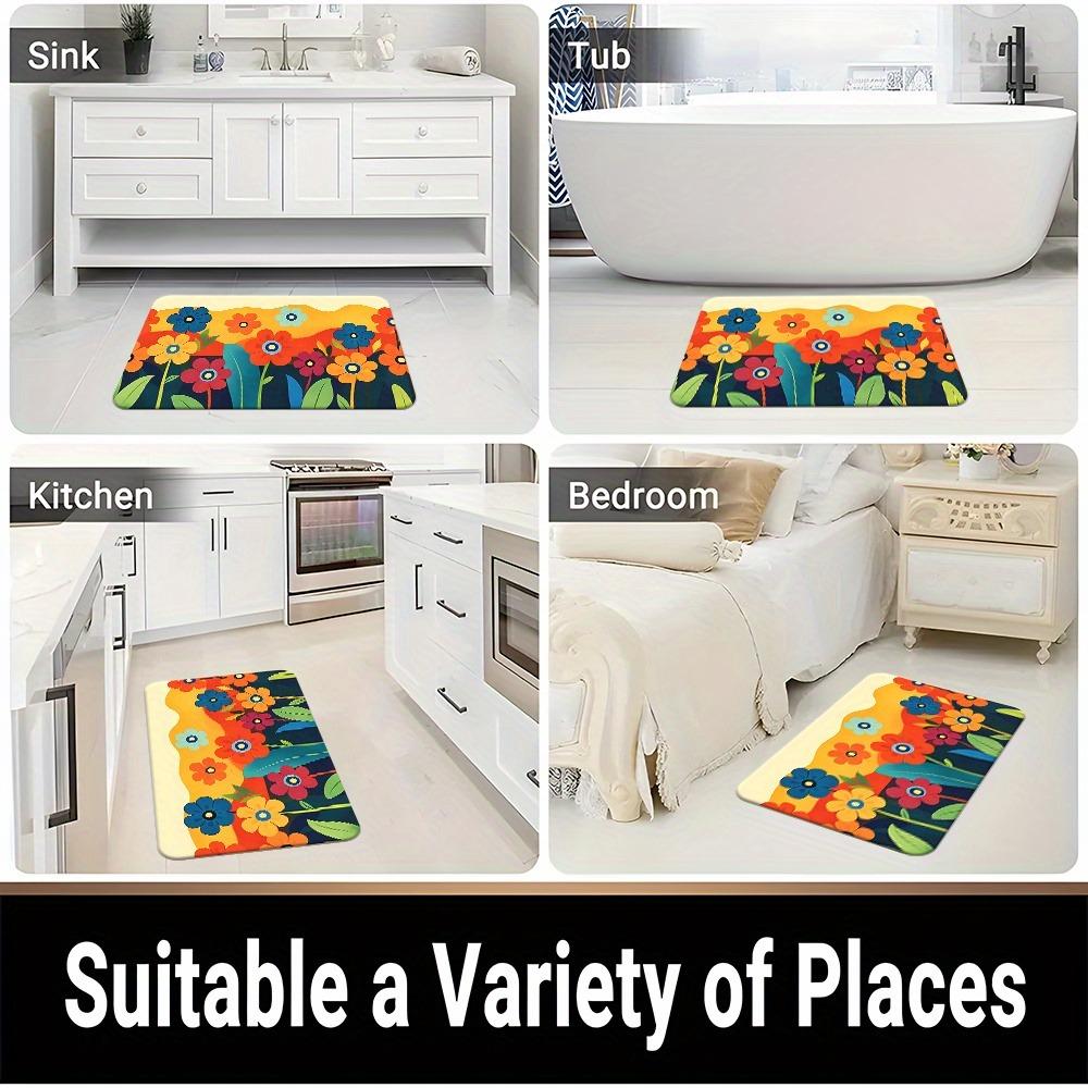 1PC Flowers Pattern Home Door Mats Kitchen Rugs Non-Slip Pop Design Bathroom Rugs Bath Mat Carpet for Home Sink Laundry Decor