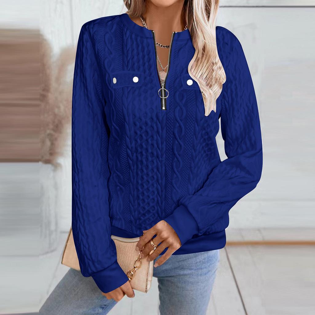 Women's Fashion Long Sleeve Solid Color Casual Collar Zipper Long Sleeve Sweatshirt