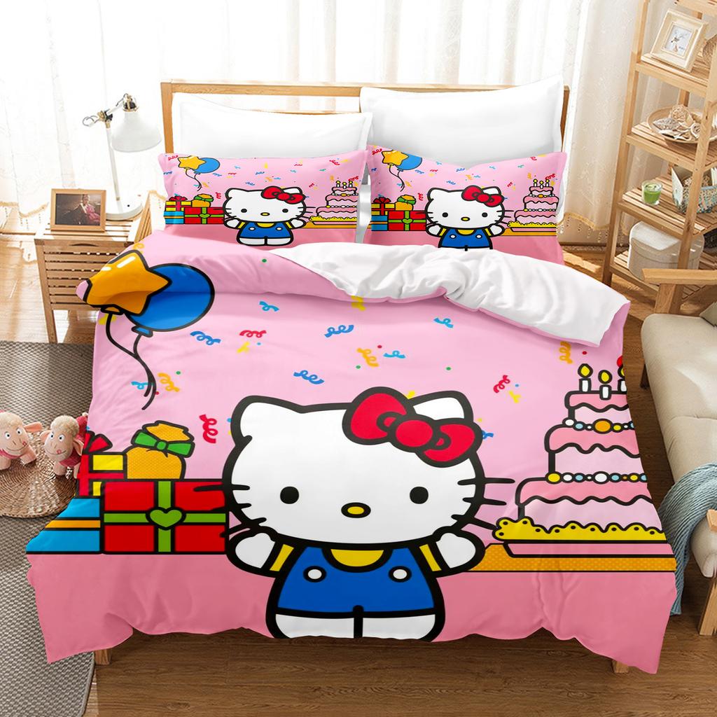 Juego de Funda Nórdica Hello Kitty Fundas de Cama Juego de 3 Piezas 1 Funda de Edredón Lujo Infantil Doble