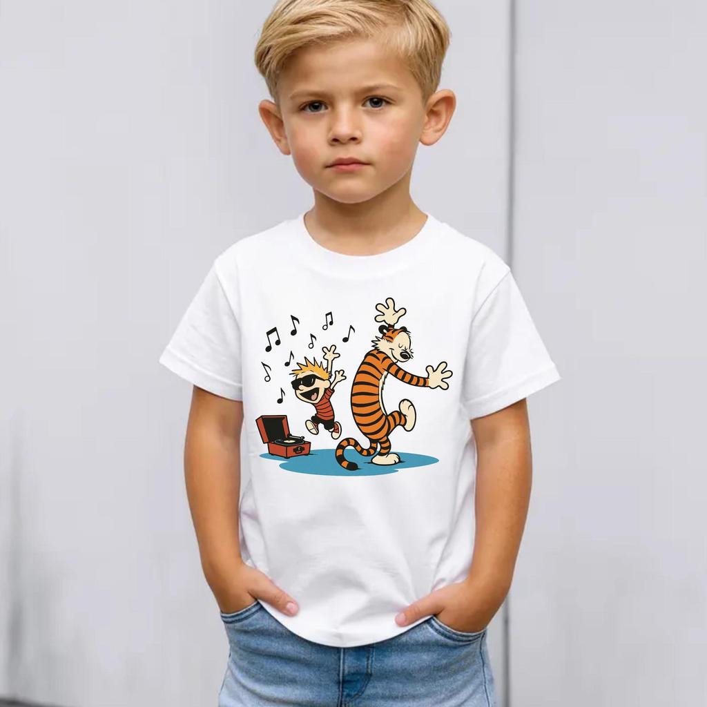 Maglietta Grafica Calvin e Hobbes: Camicia Unisex Cartone Animato, Tema Musicale