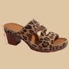 Fashion Fashion Leopard Hollow Out Slippers Women 2025 Summer High Heels Shoes Women Sexy Designer Cross Tie Round Toe Shoes Women