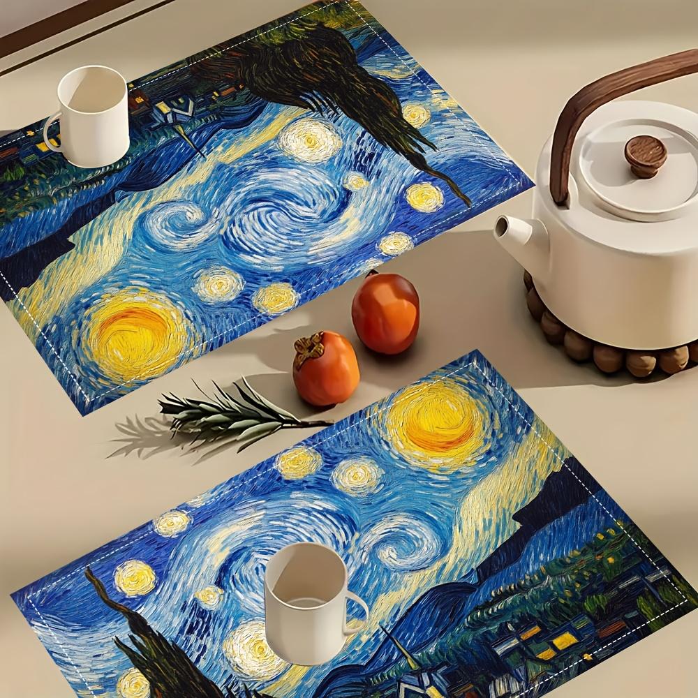 1-Pack Van Gogh Starry Night Linen Placemats, Fashion Print for Dining, Kitchen, Party, Home Decor