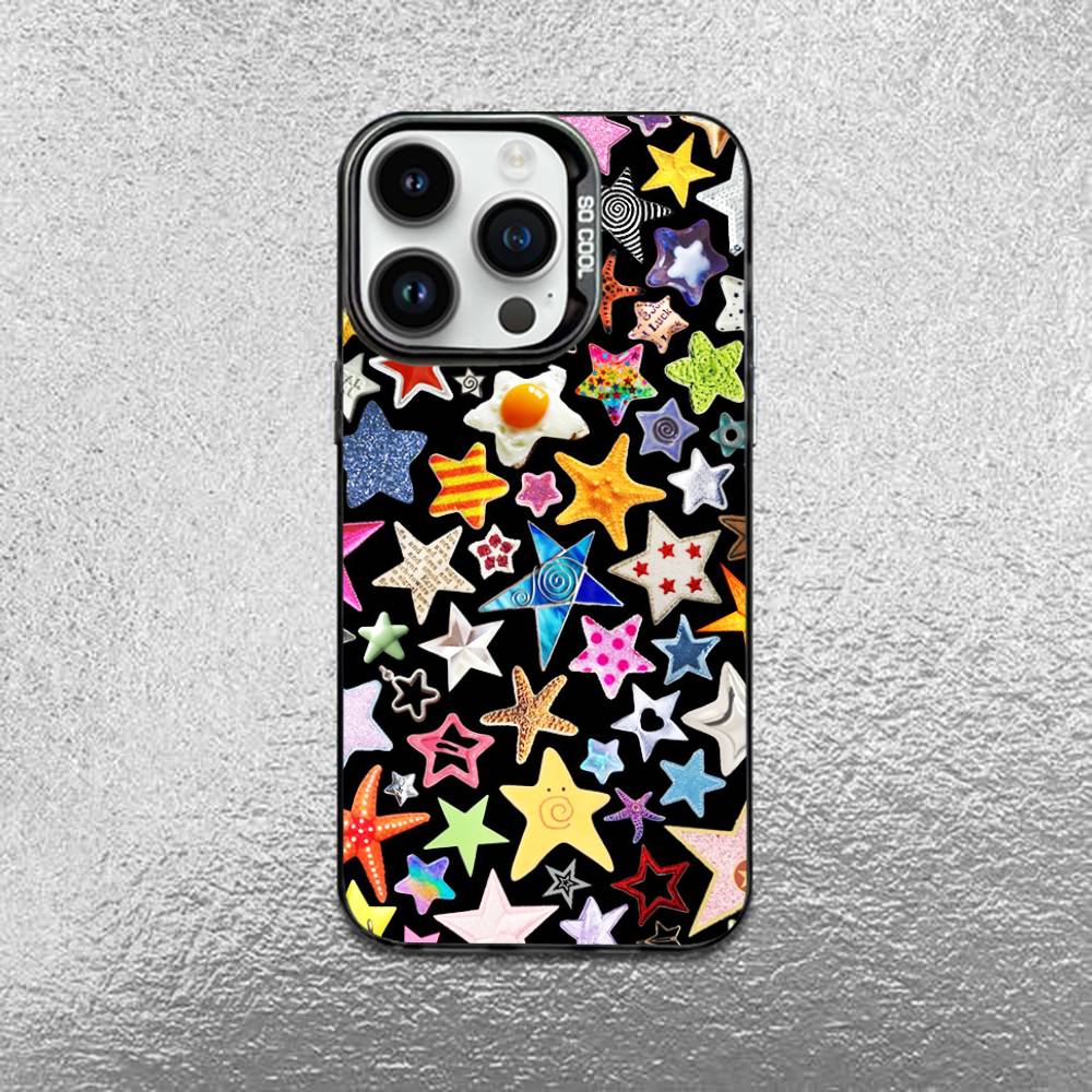 Colorful Star Phone Case For iPhone 17,16,15,14,13,12,11 Pro Max Plus Colorful Gradient Soft TPU Black Cover