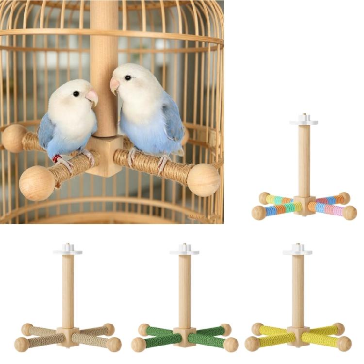 Funny Perches Toy with Rotating Ball Wooden Parrots Ferris Wheel Toy with Perches Windmills Toy For Parakeets Cockatoos