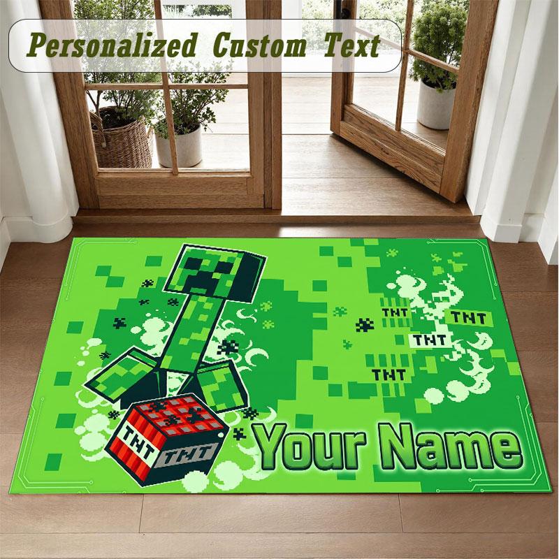 Crystal Velvet Square Rug Custom NameMinecraft Pattern Non Slip Home Floor Decor Rug