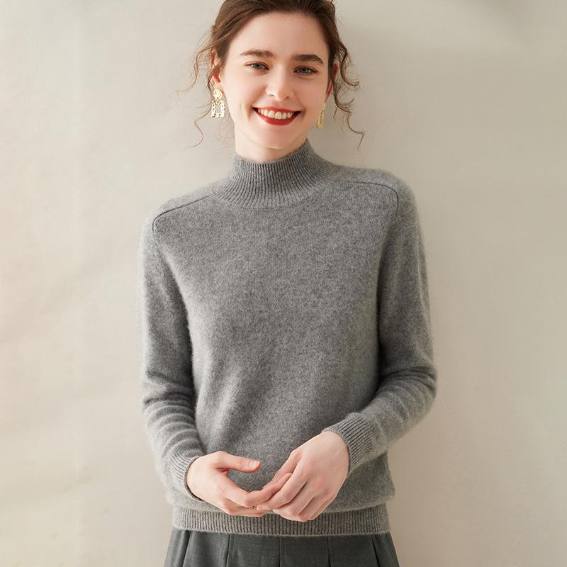 Women’s Thick Cashmere High Collar Knit Sweater – Autumn/Winter Saddle Shoulder Layer
